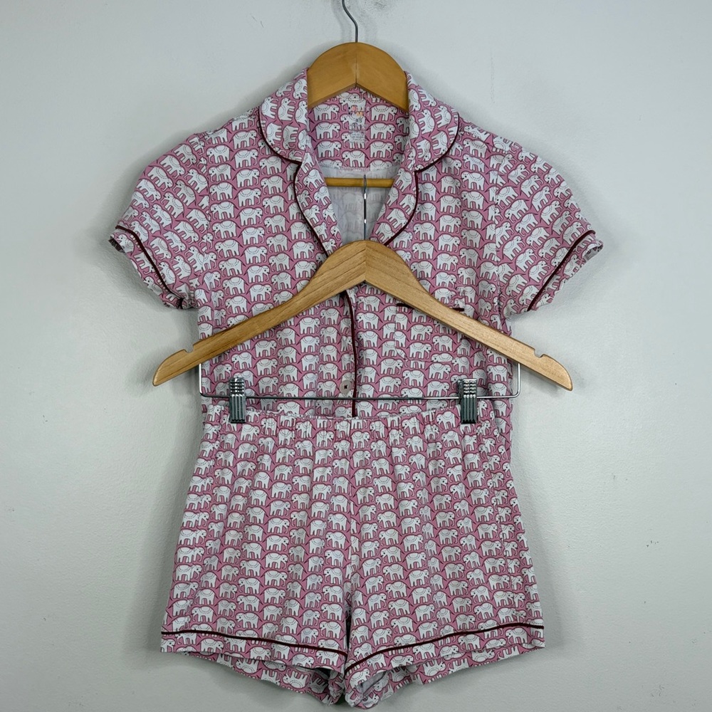 Roller Rabbit Hathi Polo Pajamas Womens XS Pink White Elephant Short Sleeve Pjs